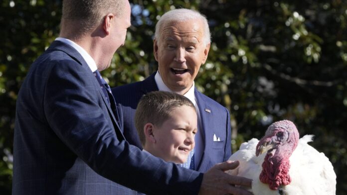 Biden pardons Thanksgiving turkeys at White House for last time as president