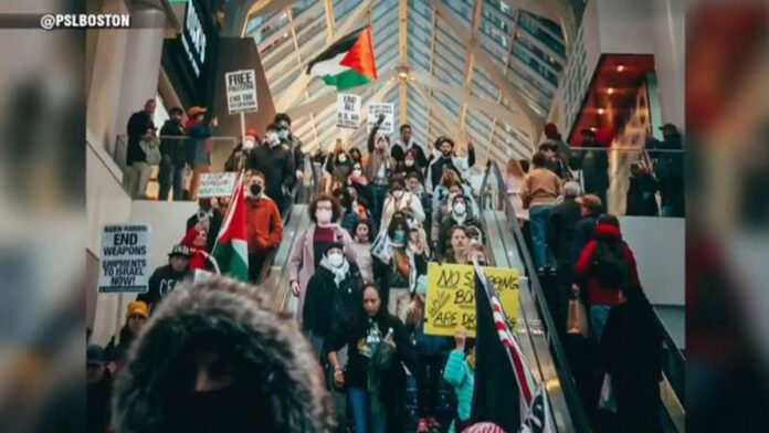 Pro-Palestinian protesters urge Black Friday boycott in Boston’s Back Bay - Boston News, Weather, Sports