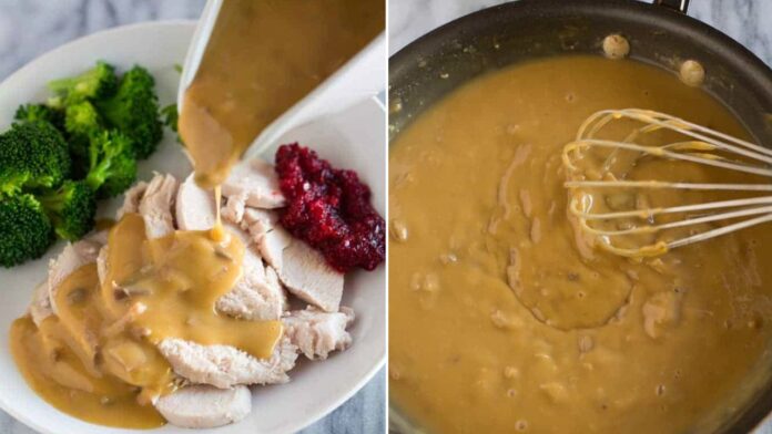 This 'homemade' Thanksgiving turkey gravy recipe uses giblets, drippings