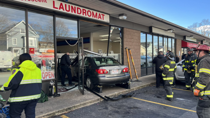 Car crashes through front of Brockton laundromat, damaging washing machines - Boston News, Weather, Sports