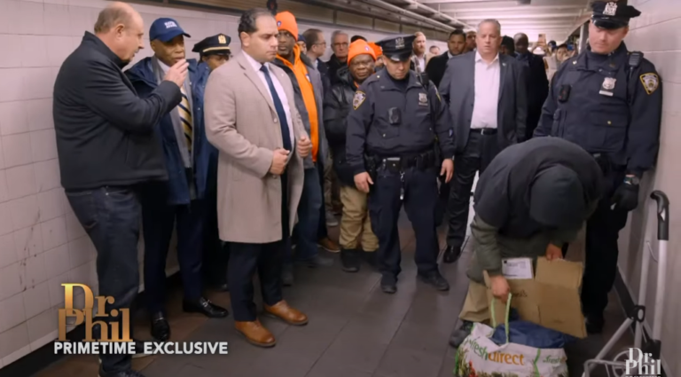 Dr. Phil witnesses tense homeless altercation while touring subway with Mayor Adams