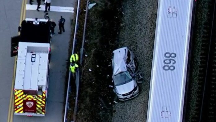 Driver hospitalized after car hit by commuter rail train in Abington - Boston News, Weather, Sports