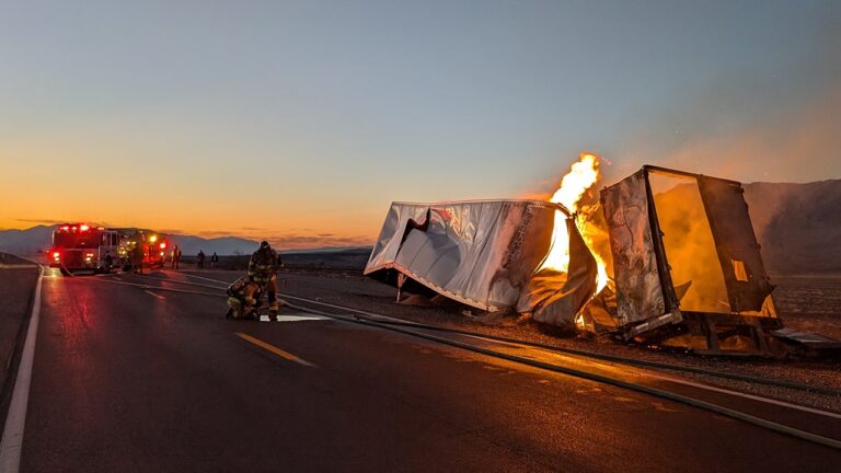 Truck hauling chickpeas bursts into flames in Death Valley National Park